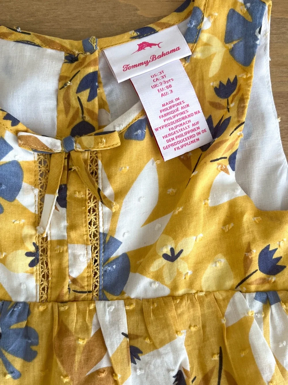 TOMMY BAHAMA Baby Girl Sunshine Floral Sleeveless Ruffle Sun Dress Swiss Dots 3T